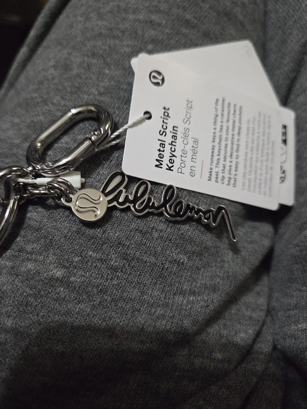 lululemon athletica Silver Keyring with Black Script Charm